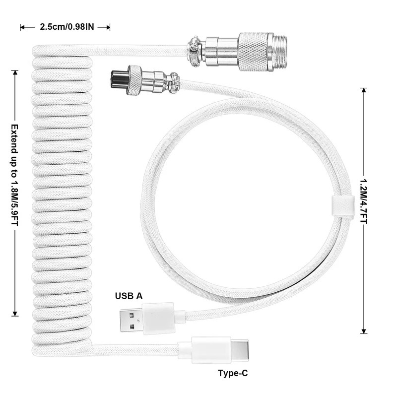 Kabel spiralny do klawiatury,  – Type C Detachable Cable Coiled Keyboard recenzja i cena